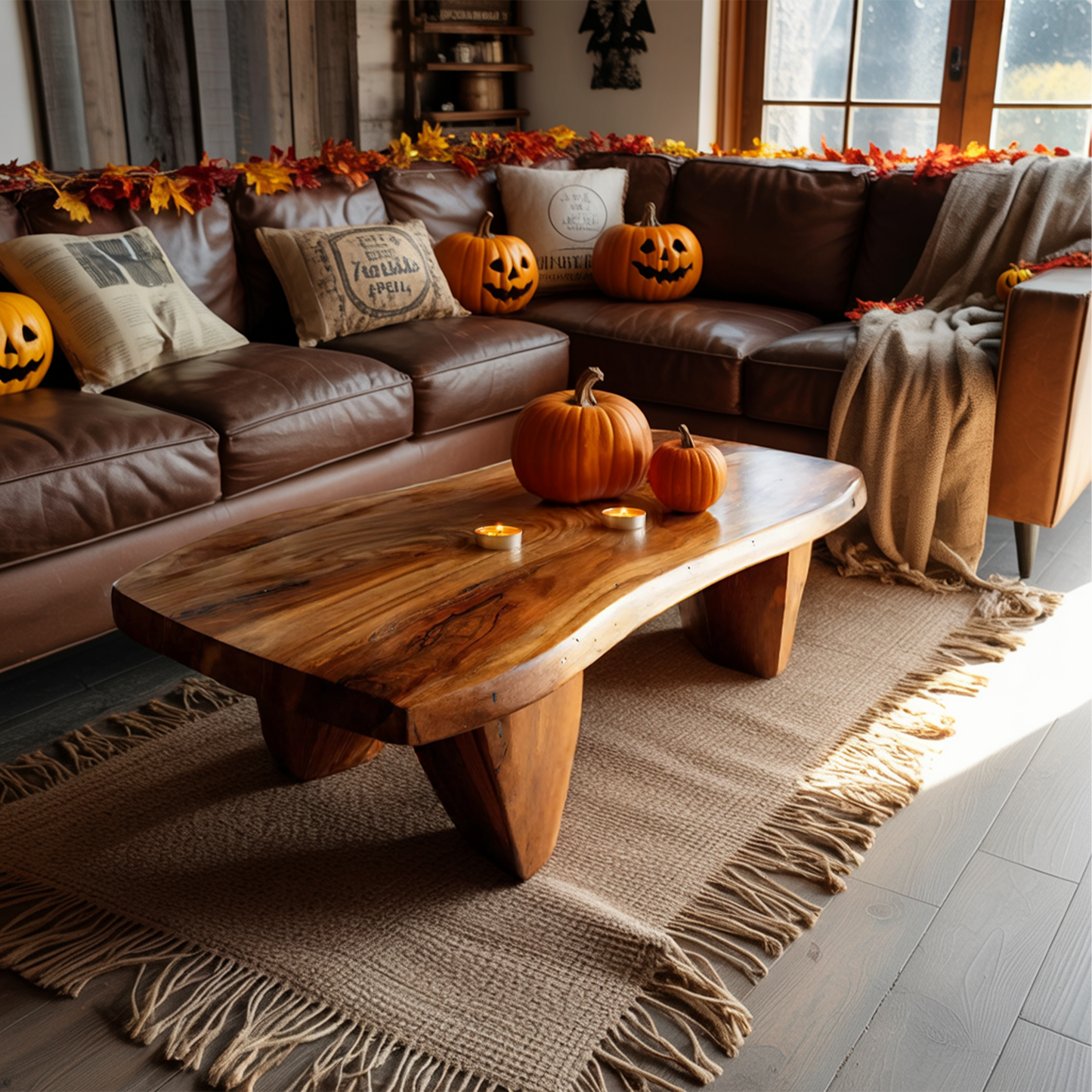 Modern Wooden Live Edge Coffee Table For Living Room Halloween Decor