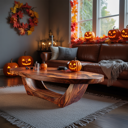 Handcrafted Wooden Live Edge Coffee Table For Living Room Halloween Style