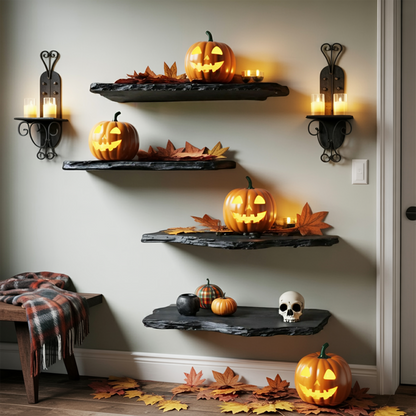 Handcrafted Wooden Floating Shelf For Bedroom Artistic Halloween Wall Decor
