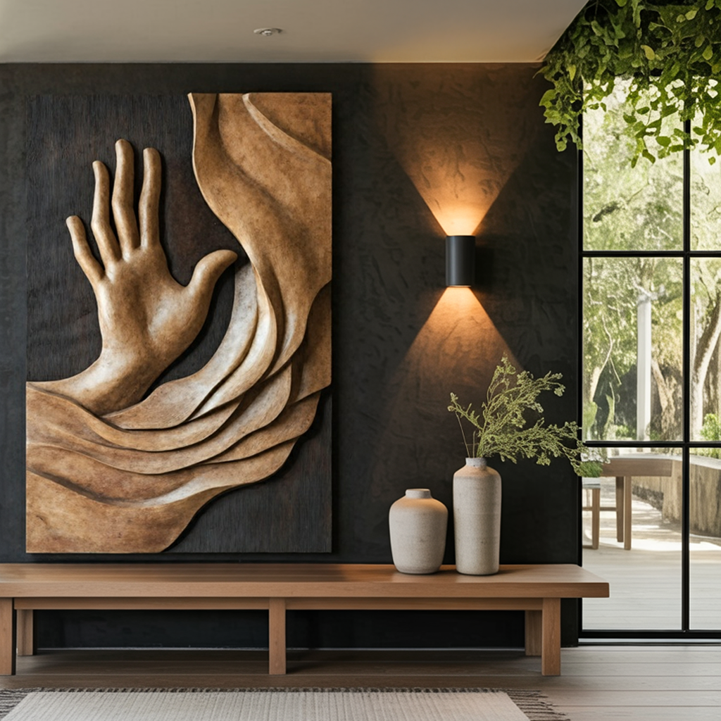 Handcrafted Wood Wall Sculpture For Entryway Aesthetic