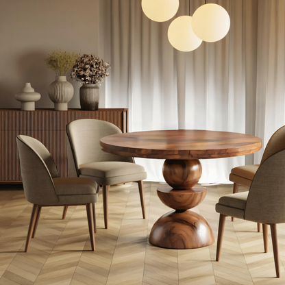 Modern Round Dining Table With Geometric Base For Kitchen And Dining Room
