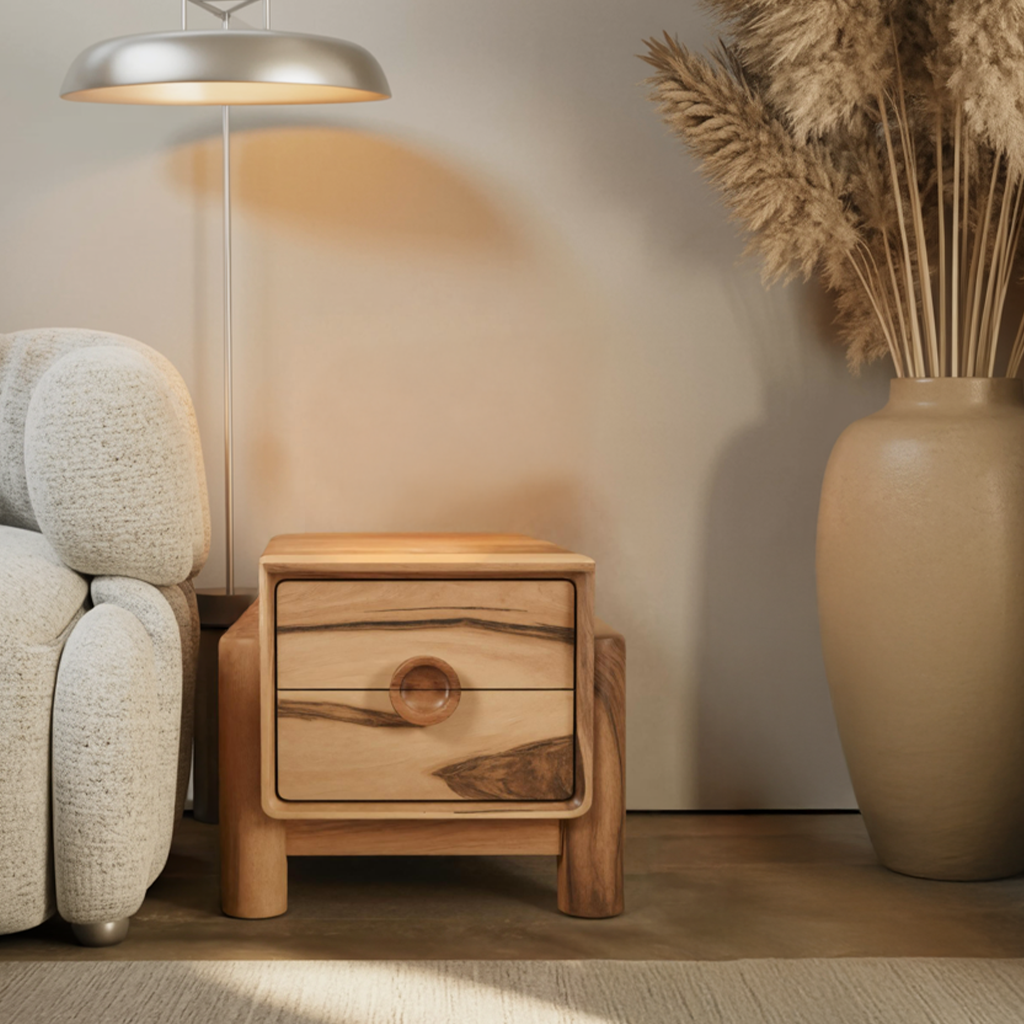 Modern Nightstand With Round Handle Bedside Table For Bedroom And Living Room