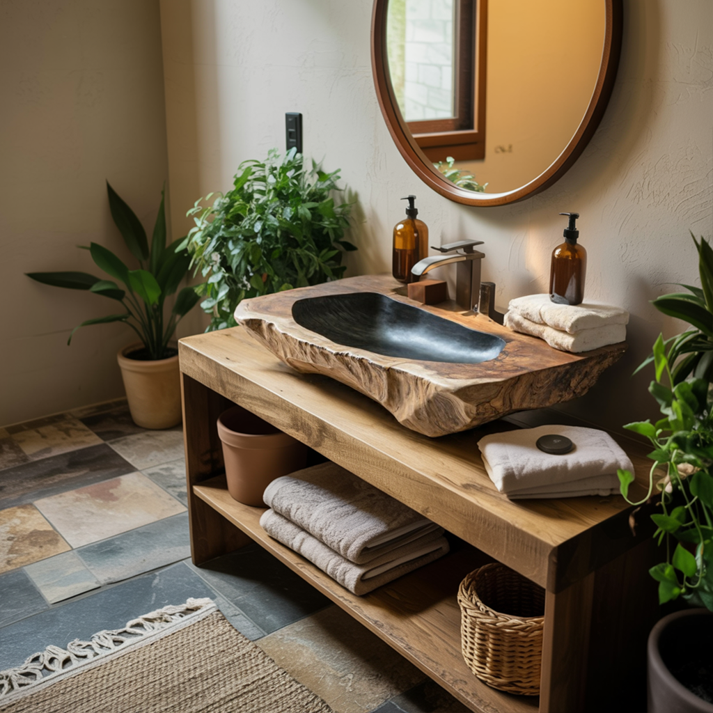 Handcrafted Solid Wood Sink For Farmhouse Bathroom Decor