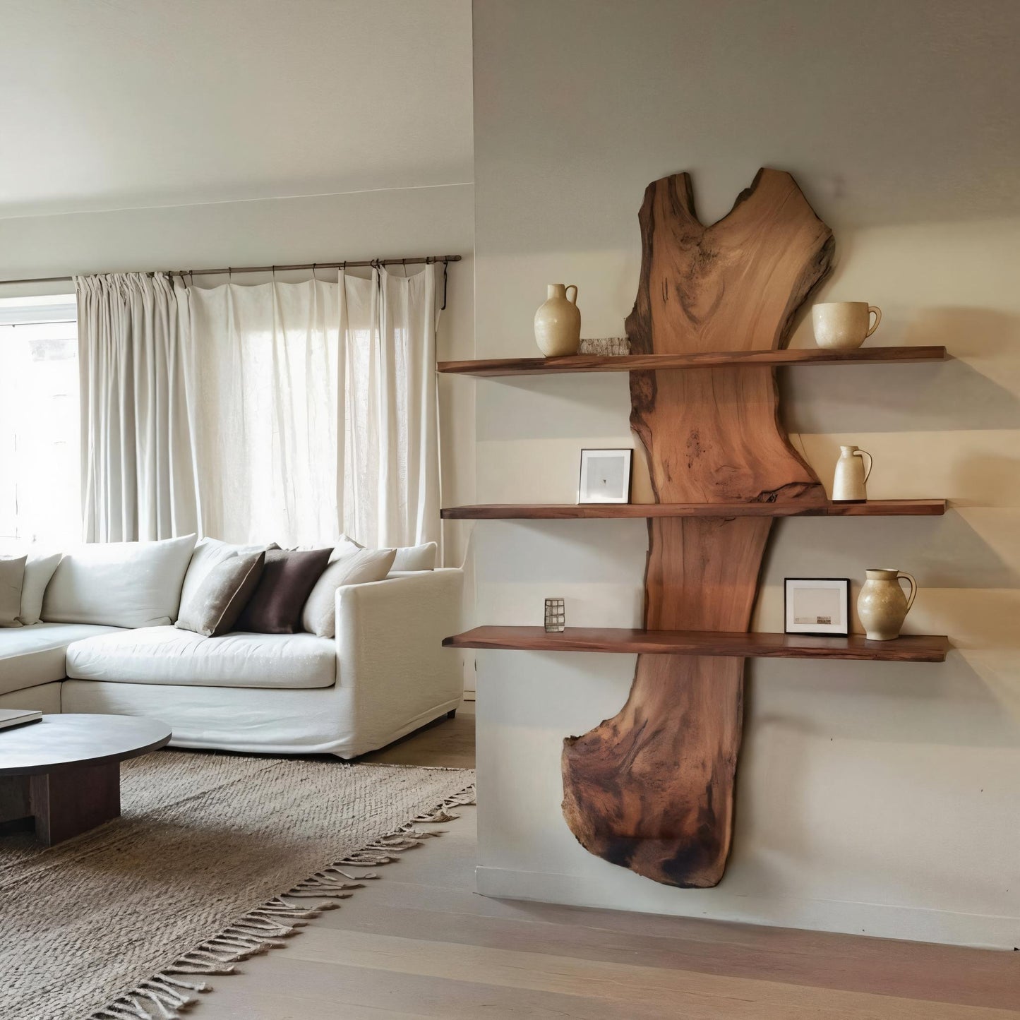 Rustic Live Edge Wall Shelf For Modern Living Room And Entryway