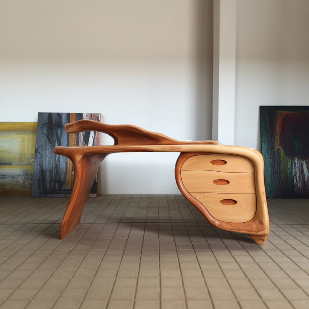 Modern Sculptural Desk With Drawers For Home Office And Studio Workspace