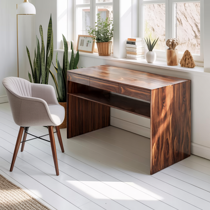 Mid Century Modern Solid Wood Writing Desk With Drawers For Home Office
