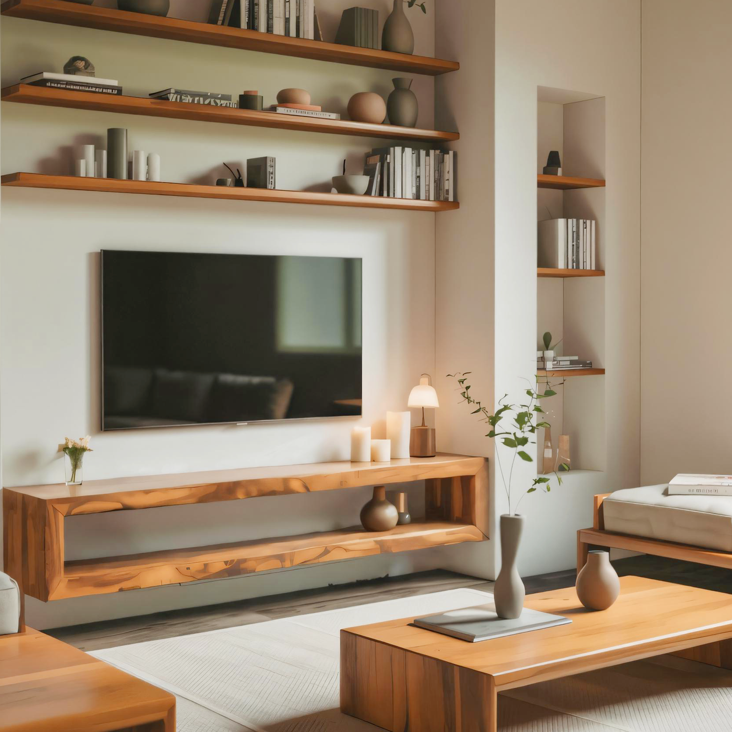 Modern Live Edge Floating TV Console For Contemporary Living Room