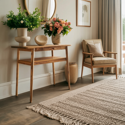 Modern Minimalist Wood Writing Desk With Drawer For Home Office Or Entryway