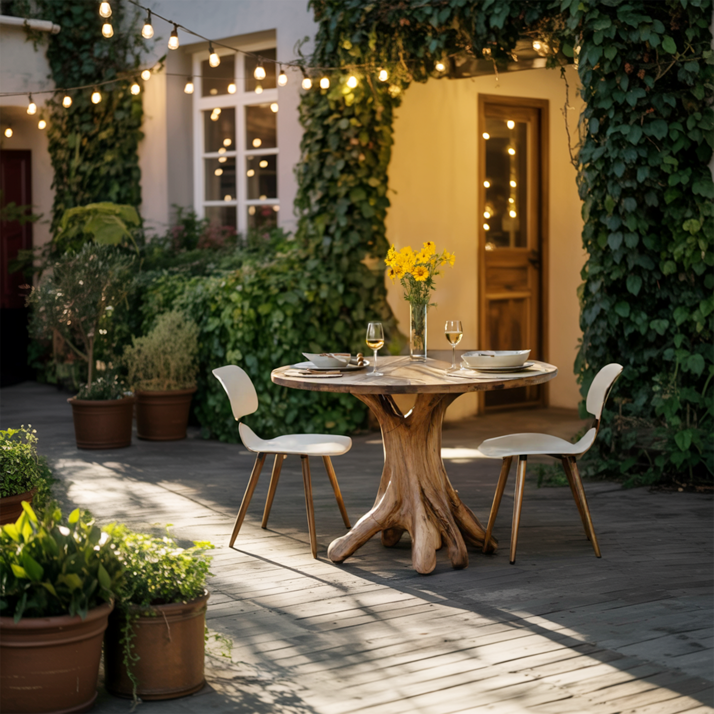 Mid Century Wooden Dining Table For A Warm Outdoor Space