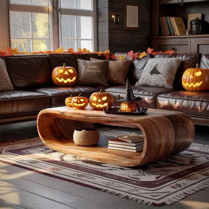 Mid Century Wooden Live Edge Coffee Table For Living Room Halloween Decor