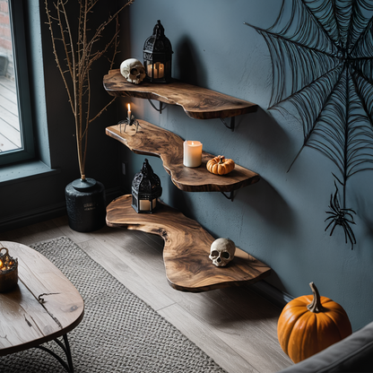 Handcrafted Live Edge Floating Shelf For Furniture Decor Halloween Inspiration