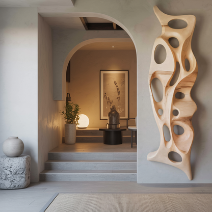 Organic Wall Sculpture Shelf Carved Display Piece For Living Room And Hallway