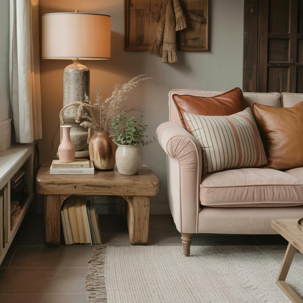 Rustic Nightstand Low Bedside Table With Shelf For Bedroom And Meditation