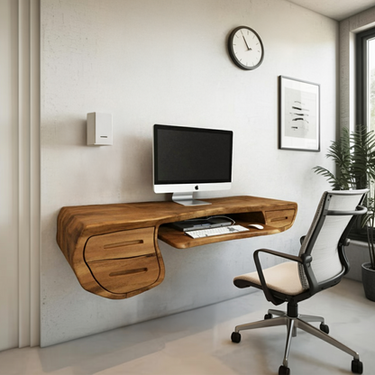 Floating Sculptural Desk With Drawers For Home Office And Studio