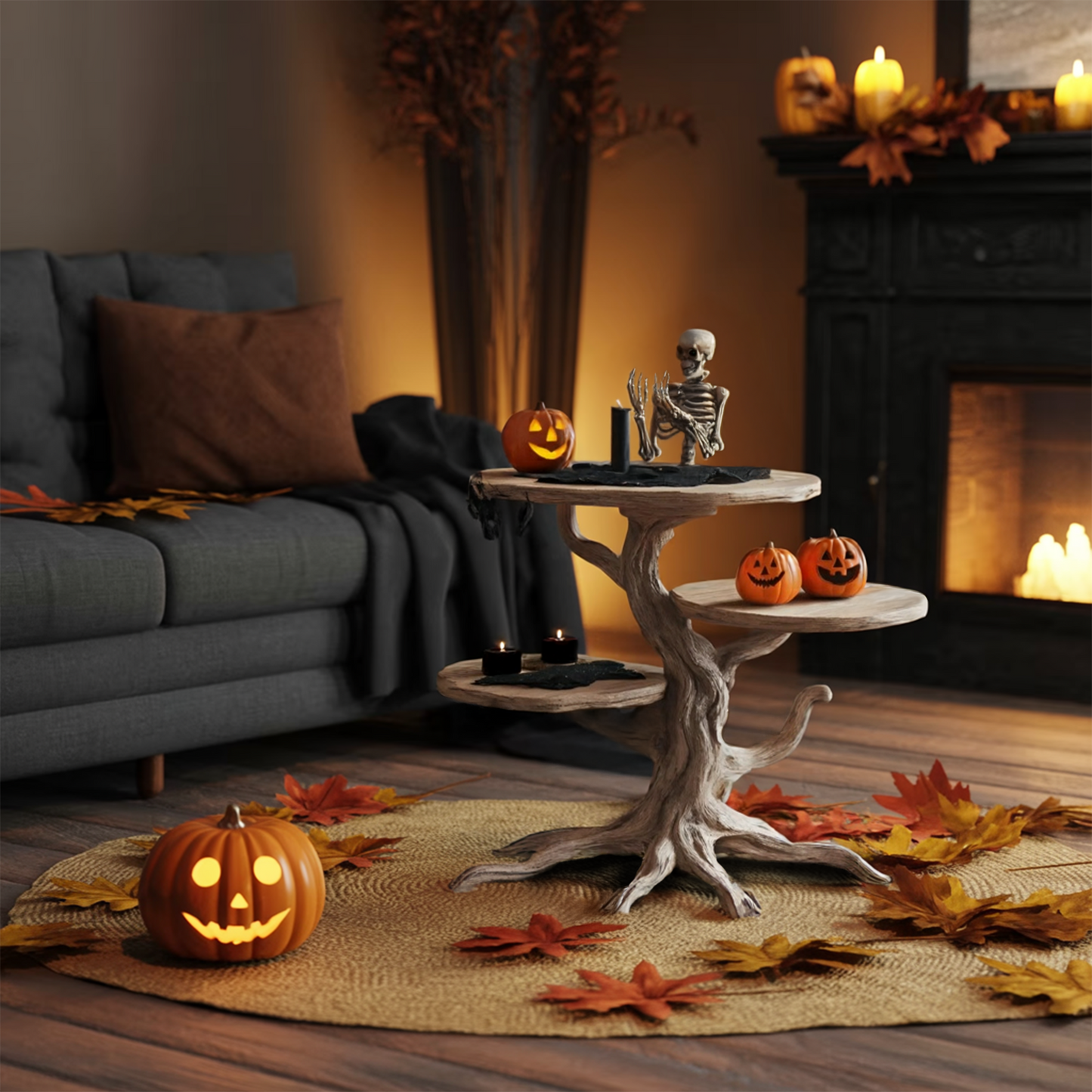 Handcrafted Solid Wood End Table For Living Room Spooky Fall Accent