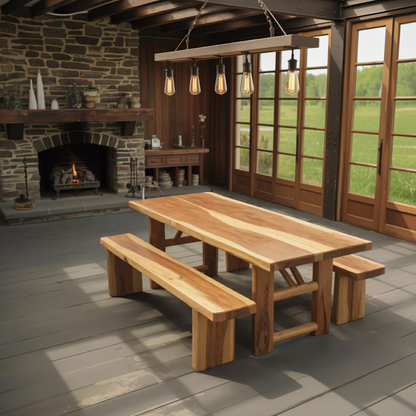 Rustic Outdoor Table With Benches For Garden Or Backyard Gatherings