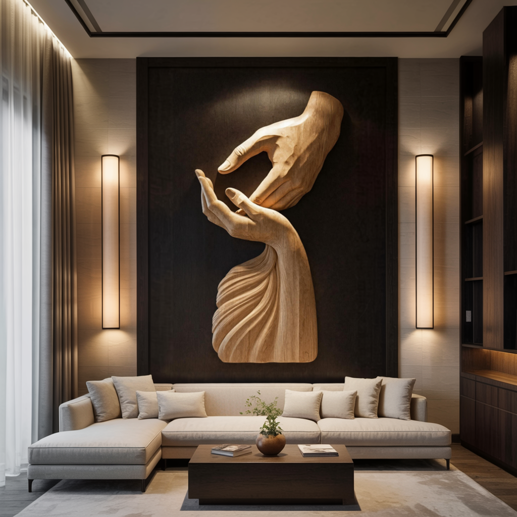 Mid Century 3D Wood Wall Art For Living Room Accent Decor