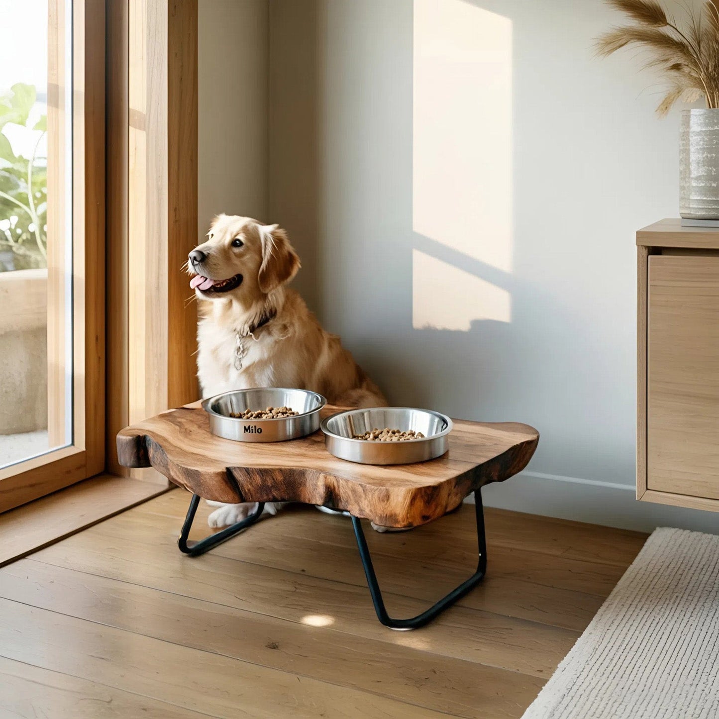 Handcrafted Wooden Dog Bowl Feeder For Pet Owners