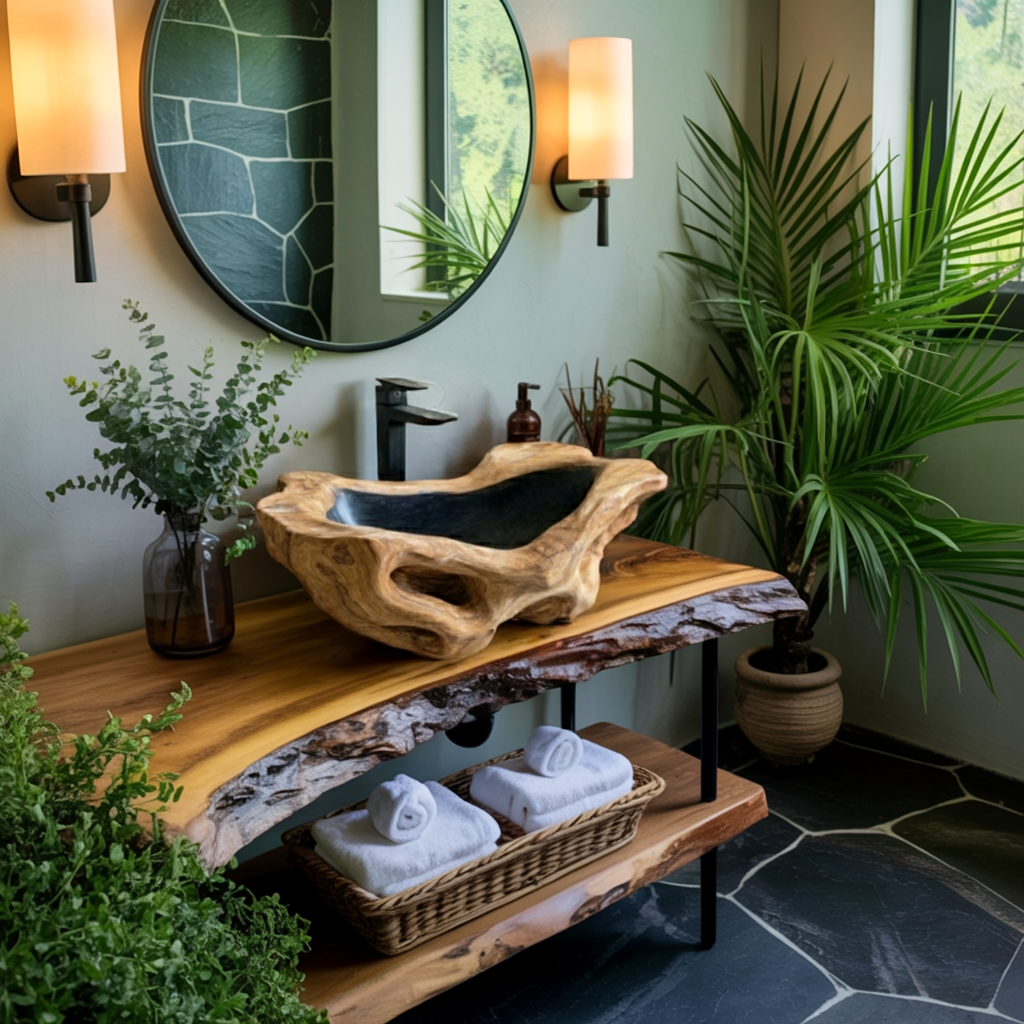 Rustic Wood Wash Basin For Vintage Bathroom