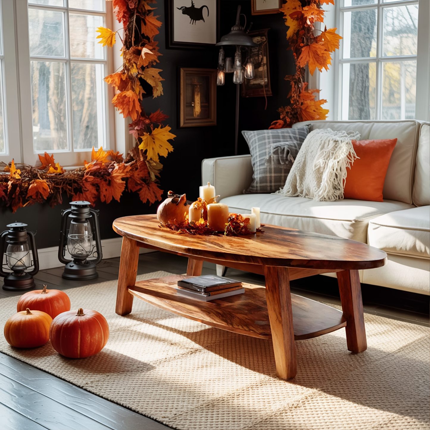 Farmhouse Solid Wood Coffee Table For Living Room Autumn Halloween