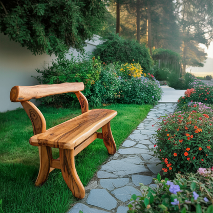 Rustic Garden Bench With Curved Seat For Patio Pathway And Front Porch