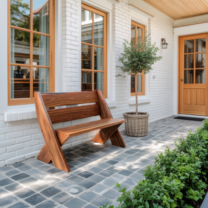 Modern Outdoor Bench With Angled Legs For Garden Patio And Backyard
