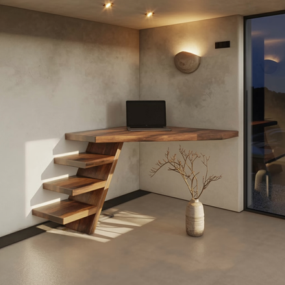 Minimalist Floating Corner Desk With Shelves For Small Home Office Workspace