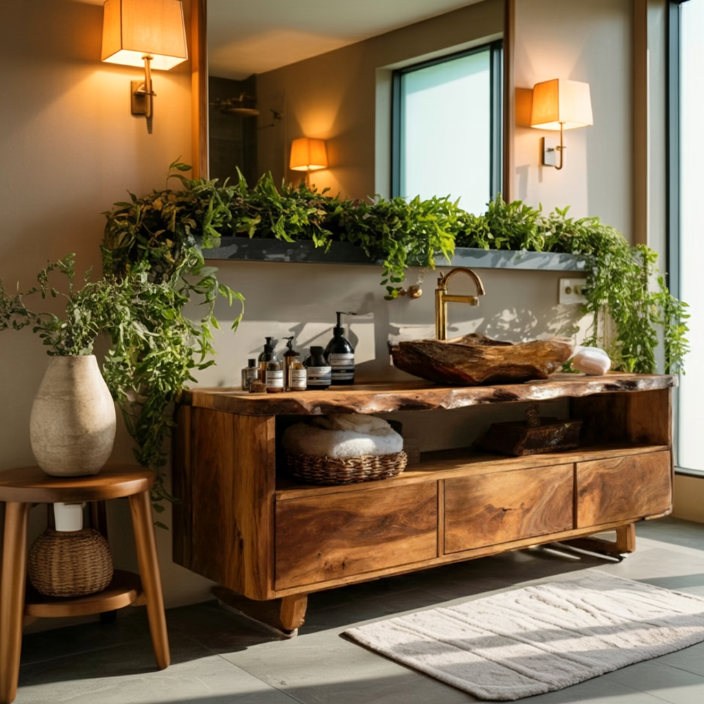 Mid Century Wooden Vanity For Bathroom Wall Mount