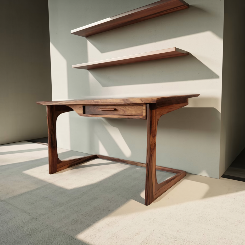 Mid Century Modern Desk With Drawer For Home Office And Workspace