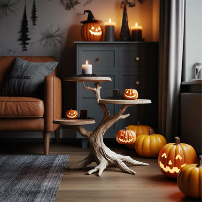 Rustic Round End Table For Entryway Design Pumpkin Halloween Furniture