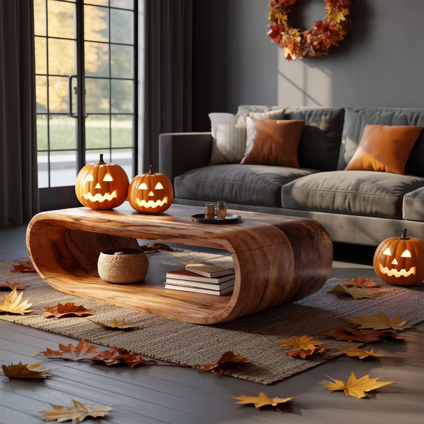 Mid Century Wooden Live Edge Coffee Table For Living Room Halloween Decor