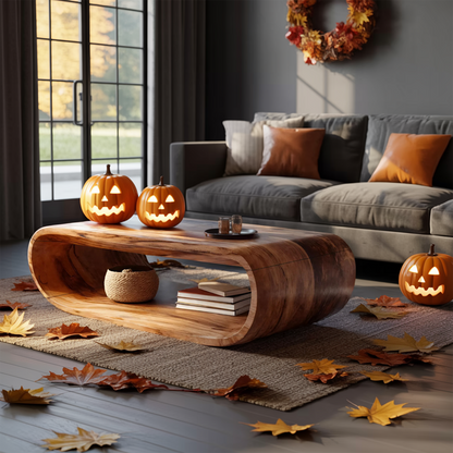 Mid Century Wooden Live Edge Coffee Table For Living Room Halloween Decor