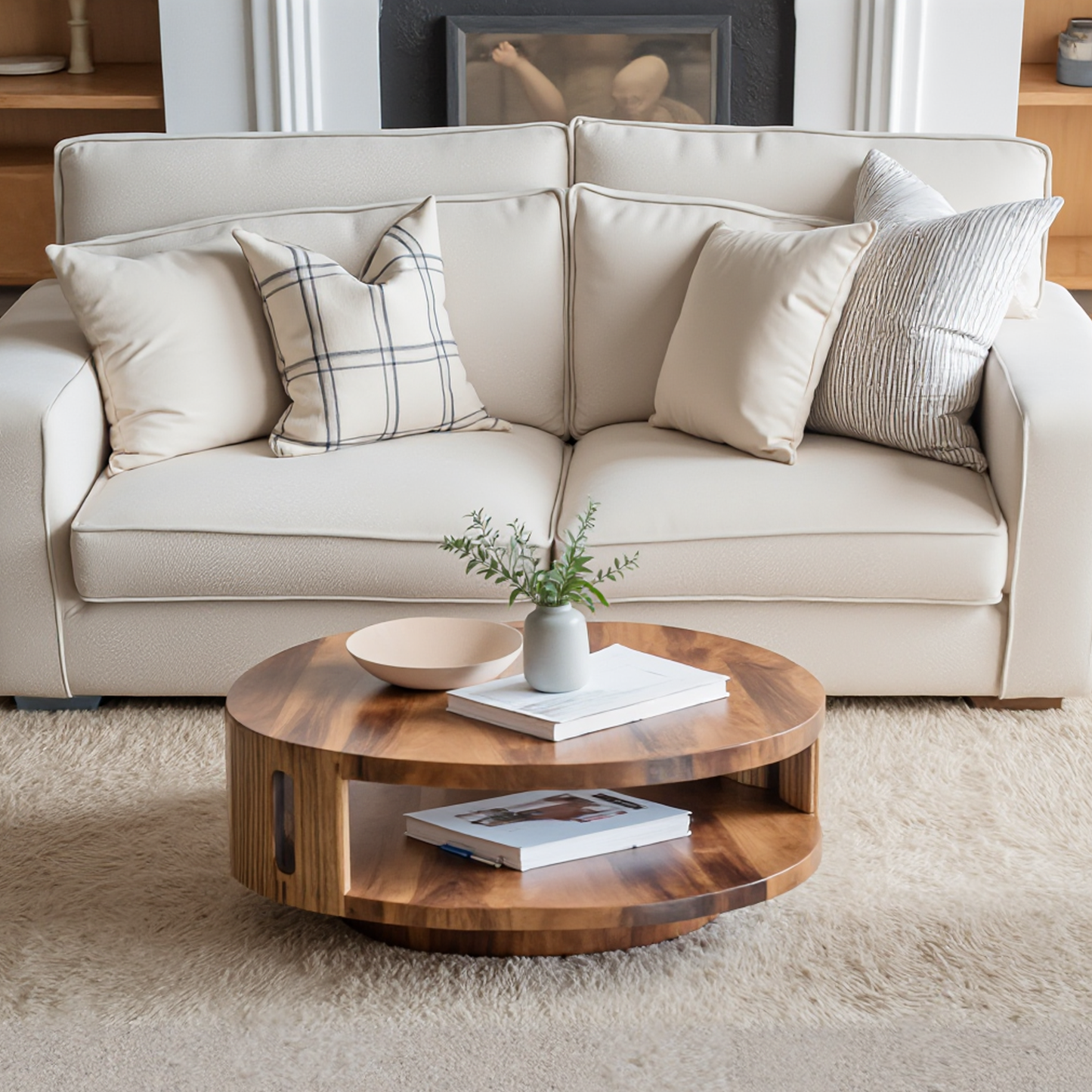 Modern Round Coffee Table With Shelf For Living Room And Lounge