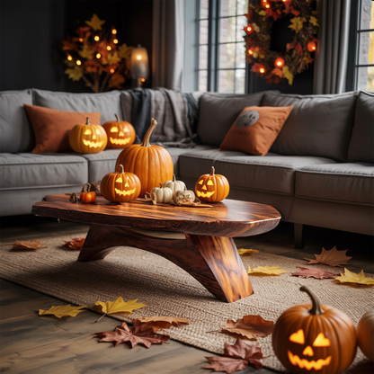 Handcrafted Wooden Live Edge Coffee Table For Living Room Pumpkin Decor