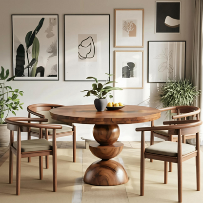 Modern Round Dining Table With Geometric Base For Kitchen And Dining Room