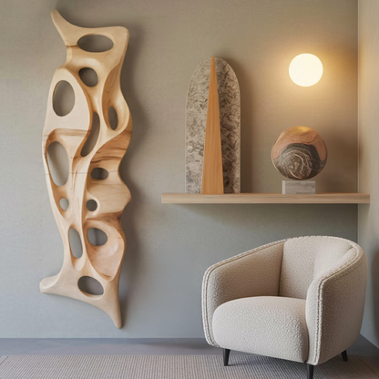 Organic Wall Sculpture Shelf Carved Display Piece For Living Room And Hallway