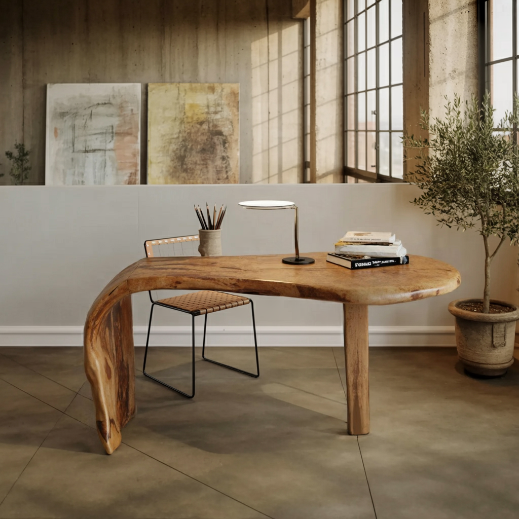 Live Edge Desk With Organic Curved Design For Home Office And Workspace