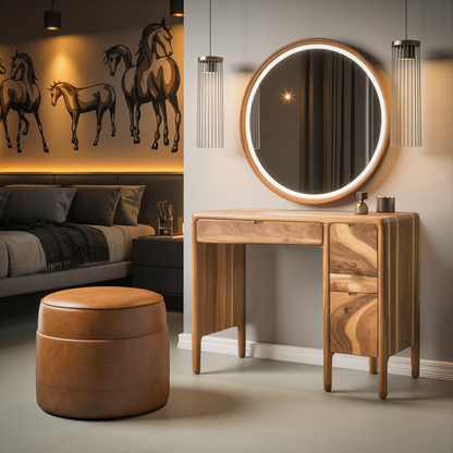 Mid Century Vanity Desk With Drawers For Bedroom And Dressing Corner