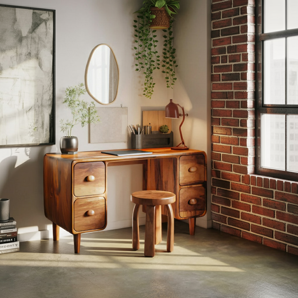 Modern Rounded Corner Desk With Drawers For Home Office Workspace