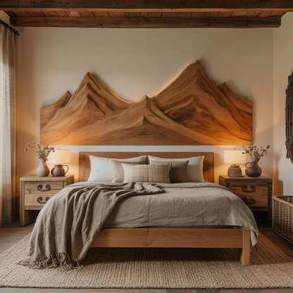 Rustic Mountain Wall Art Triptych Carving For Bedroom And Living Room