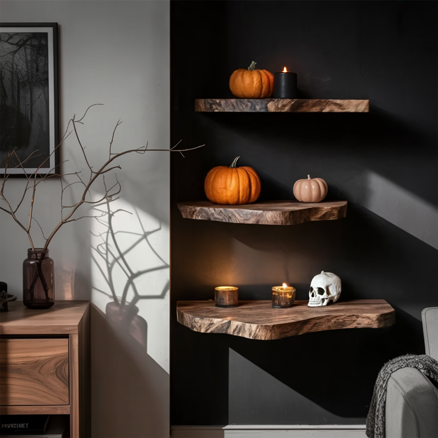 Rustic Wooden Floating Shelf For Furniture Decor And Halloween Wall Storage