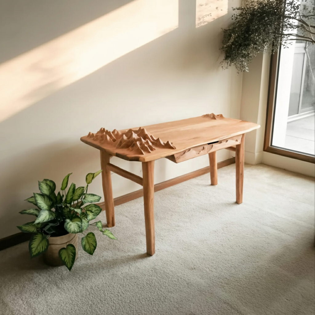 Mountain Carving Desk With 3D Detail For Studio Office And Reading Corner