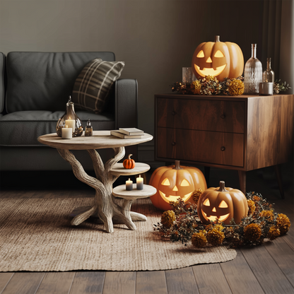 Mid Century Solid Wood End Table For Living Room Autumn Spooky Style