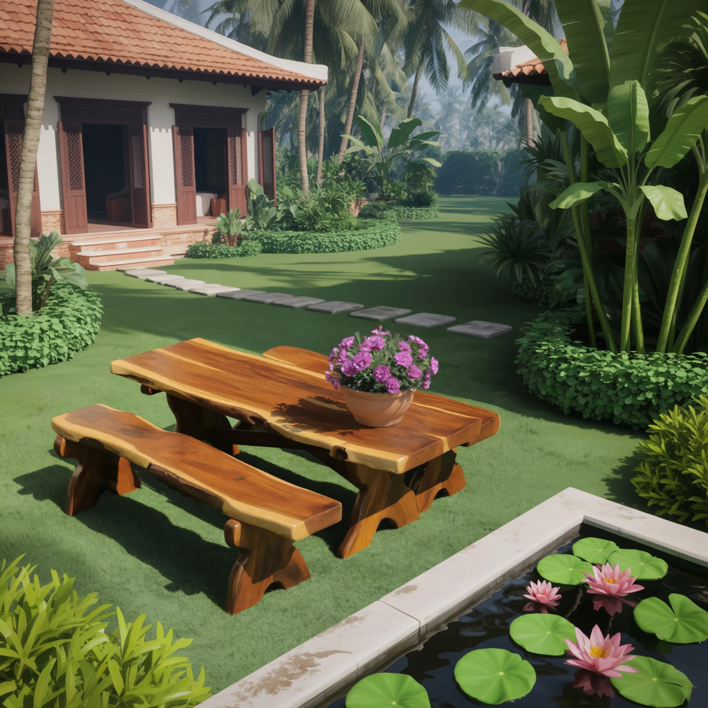 Rustic Outdoor Picnic Table And Bench Set For Garden