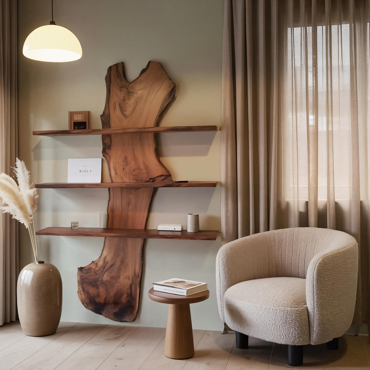 Rustic Live Edge Wall Shelf For Modern Living Room And Entryway