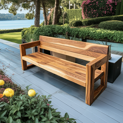 Modern Solid Wood Outdoor Bench With Armrests For Garden Or Entryway