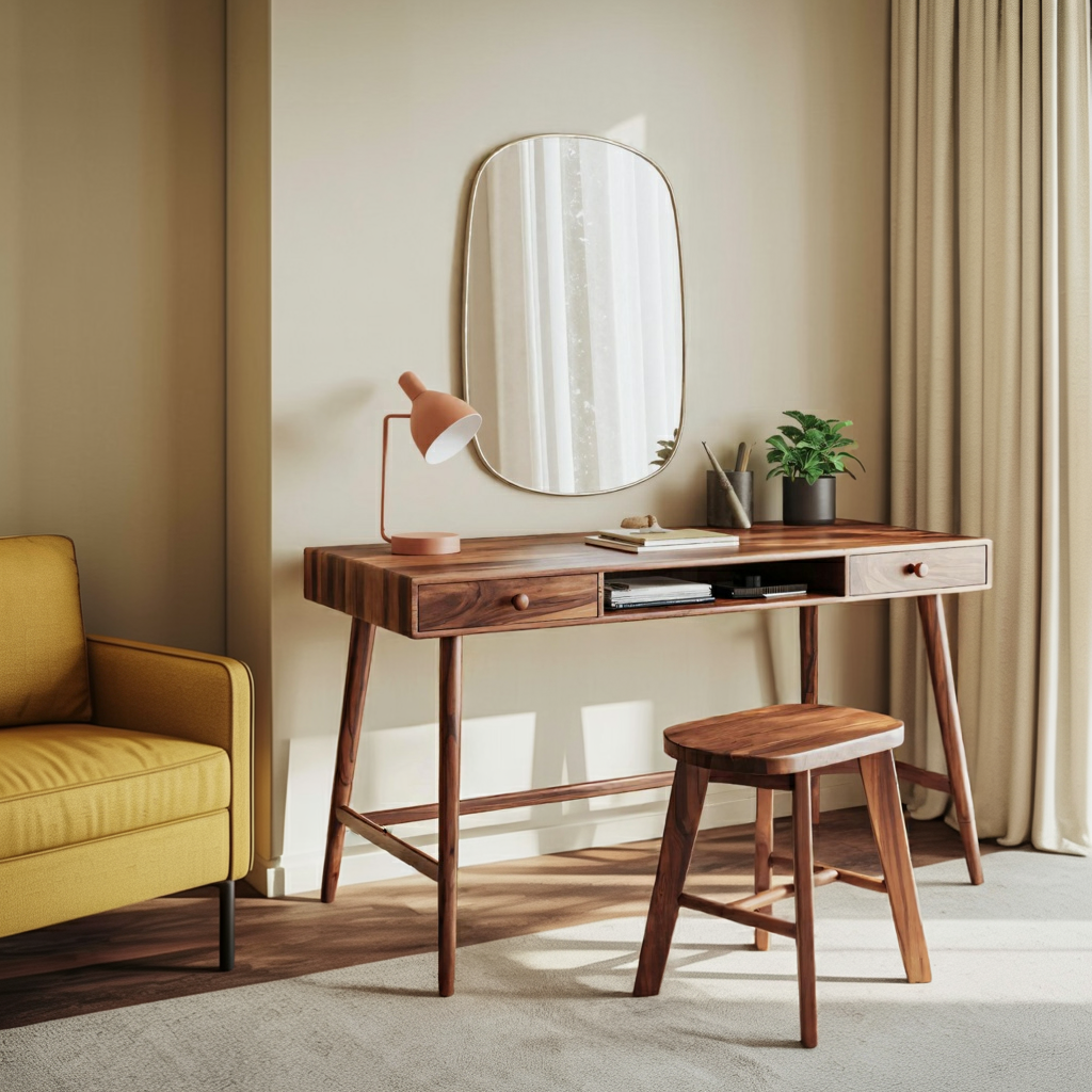 Mid Century Desk With Drawer For Home Office And Workspace