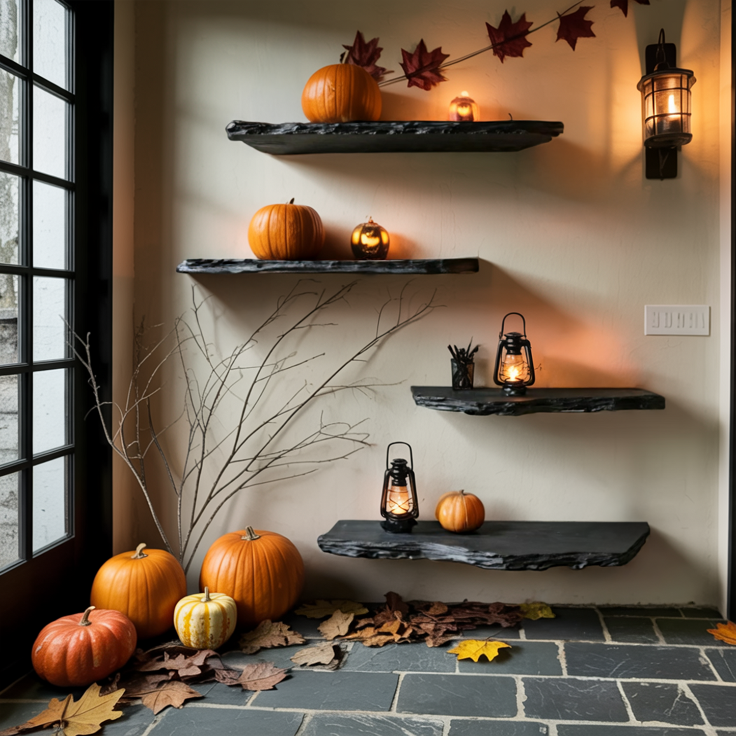 Handcrafted Wooden Floating Shelf For Bedroom Artistic Halloween Wall Decor