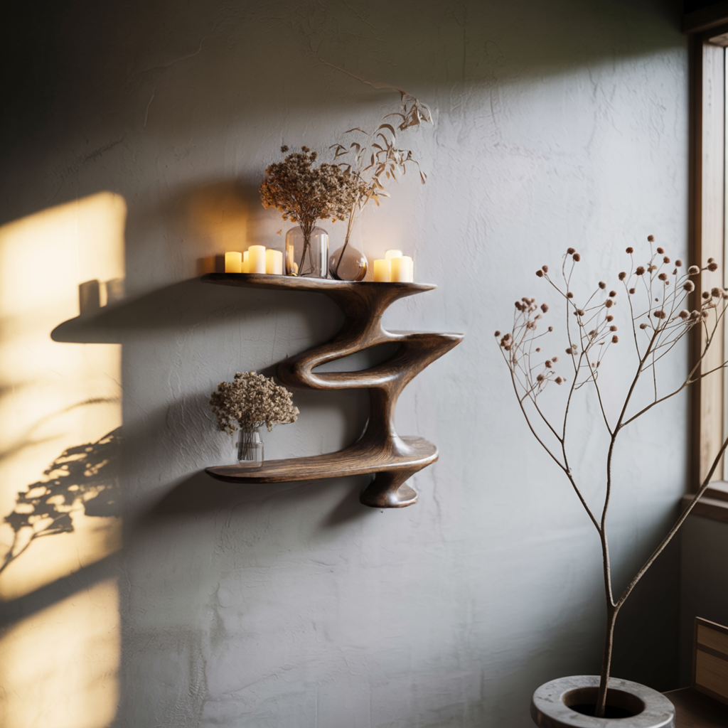 Mid Century Live Edge Wall Mount Shelf Living Room