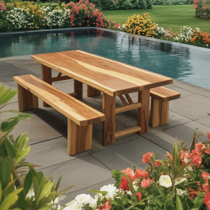 Rustic Outdoor Table With Benches For Garden Or Backyard Gatherings